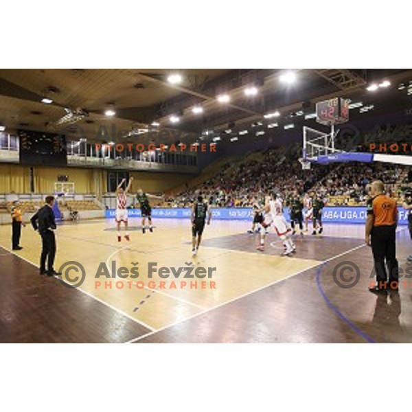 of Petrol Olimpija in action during ABA league basketball match between Petrol Olimpija and Crvena Zvezda in Tivoli Hall, Ljubljana on October 8, 2017