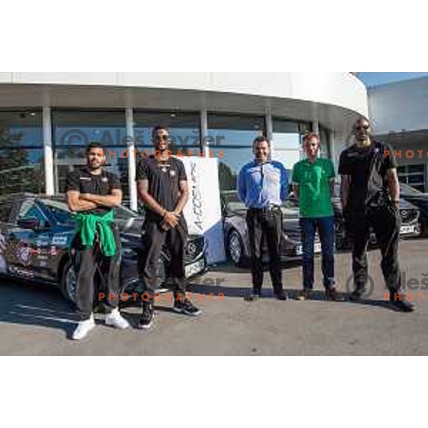 Players of Petrol Olimpija receiving keys of Mazda cars in A-Cosmos shop in Ljubljana, Slovenia on October 13, 2017
