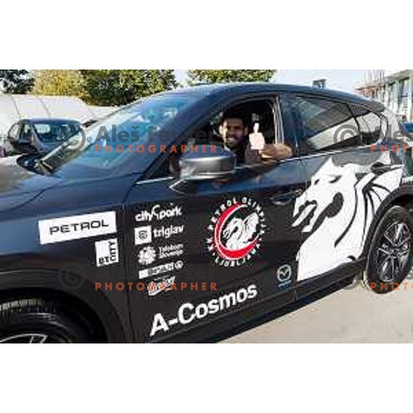 Players of Petrol Olimpija receiving keys of Mazda cars in A-Cosmos shop in Ljubljana, Slovenia on October 13, 2017