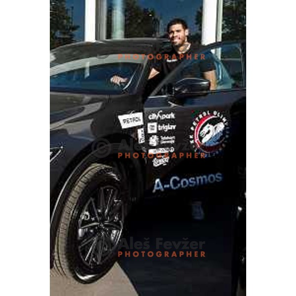 Players of Petrol Olimpija receiving keys of Mazda cars in A-Cosmos shop in Ljubljana, Slovenia on October 13, 2017