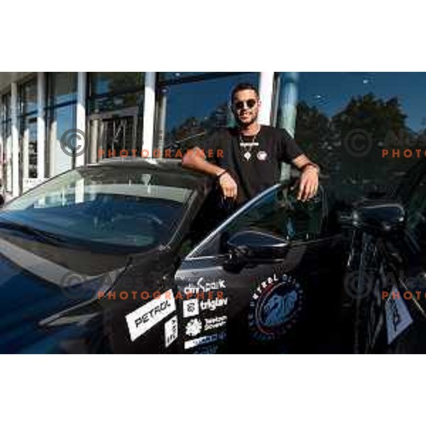 Devin Oliver of Petrol Olimpija receiving keys of Mazda cars in A-Cosmos shop in Ljubljana, Slovenia on October 13, 2017