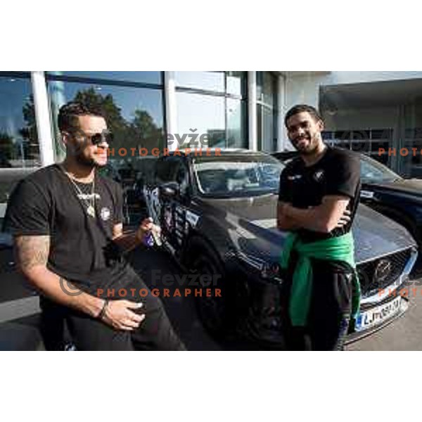 Players of Petrol Olimpija receiving keys of Mazda cars in A-Cosmos shop in Ljubljana, Slovenia on October 13, 2017