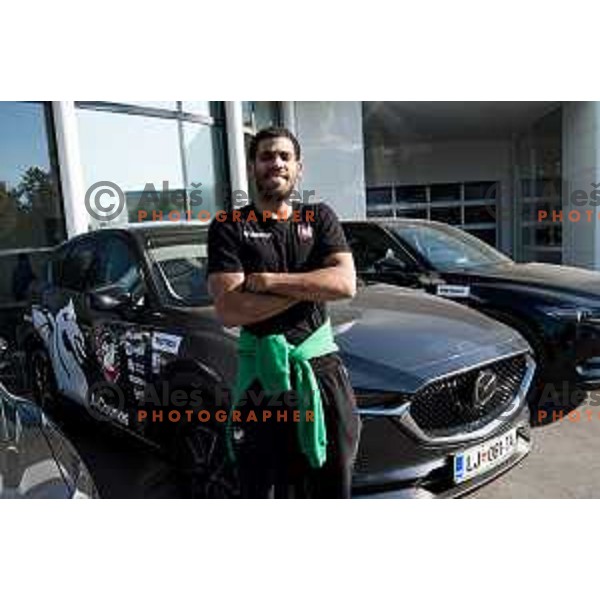 Players of Petrol Olimpija receiving keys of Mazda cars in A-Cosmos shop in Ljubljana, Slovenia on October 13, 2017
