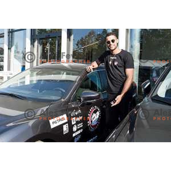 Devin Oliver of Petrol Olimpija receiving keys of Mazda cars in A-Cosmos shop in Ljubljana, Slovenia on October 13, 2017