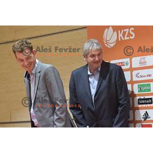 Gasper Okorn and Ales Pipan at KZS press conference before start of Nova KBM League 2017/2018 in Ljubljana, Slovenia on October 13, 2017