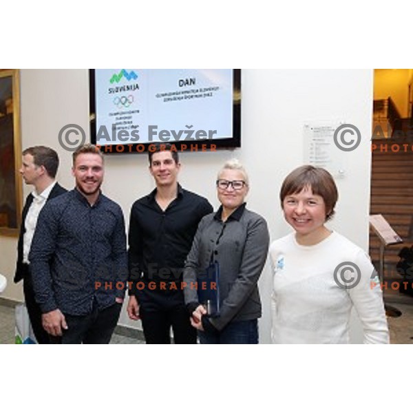 Miha Hrobat, Zan Kranjec, Tanja Zakelj at 26th Anniversary of Slovenia Olympic Committee in Hotel Union, Ljubljana on October 13, 2017