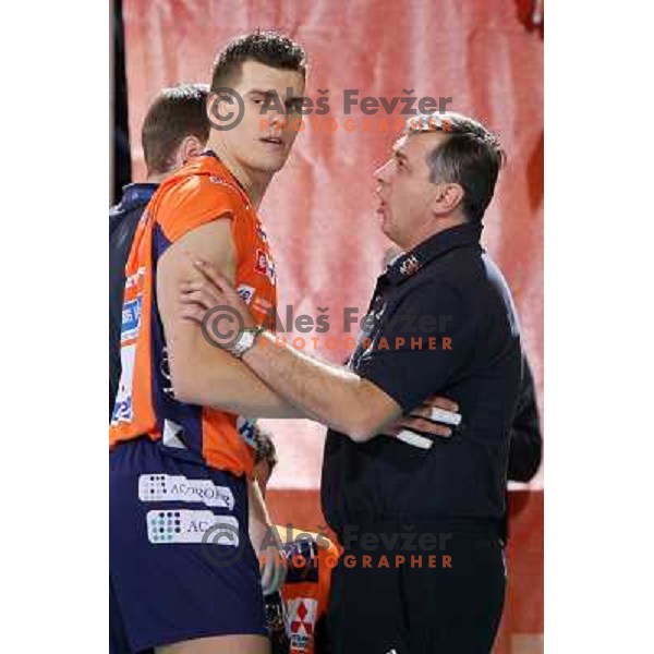 Baltic talks to Cebron at volleyballl game ACH Volley Bled-Paris Volley in Indesit European Champions league, played in Ljubljana, Slovenia 12.12.2007. Photo by Ales Fevzer 