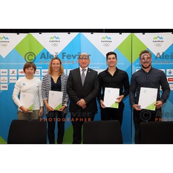 Tanja Zakelj, Mateja Simic,Bogdan Gabrovec, Zan Kranjec, Miha Hrobat at 26th Anniversary of Slovenia Olympic Committee in Hotel Union, Ljubljana on October 13, 2017