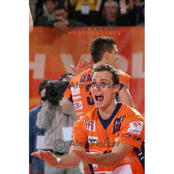 Rok Satler at volleyballl game ACH Volley Bled-Paris Volley in Indesit European Champions league, played in Ljubljana, Slovenia 12.12.2007. Photo by Ales Fevzer 