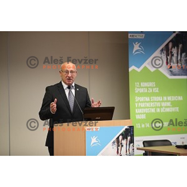Bogdan Gabrovec gives a speech during Congress of Sport for Everybody in Ljubljana, Slovenia on October 13, 2017