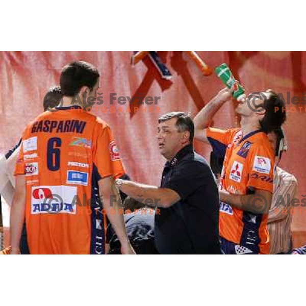 Gasparini, Baltic and Touzinsky at volleyballl game ACH Volley Bled-Paris Volley in Indesit European Champions league, played in Ljubljana, Slovenia 12.12.2007. Photo by Ales Fevzer 
