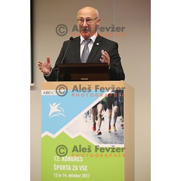 Bogdan Gabrovec gives a speech during Congress of Sport for Everybody in Ljubljana, Slovenia on October 13, 2017