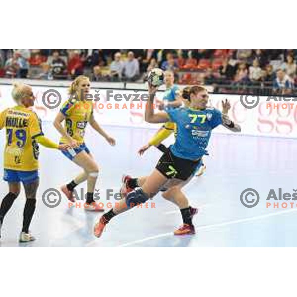 Olga Perederiy of Krim in action during EHF Womens champions league match between Krim Mercator and Nykobing in Ljubljana, Slovenia on October 14, 2017