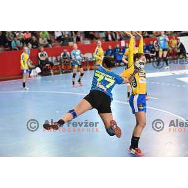 Olga Perederiy of Krim in action during EHF Womens champions league match between Krim Mercator and Nykobing in Ljubljana, Slovenia on October 14, 2017