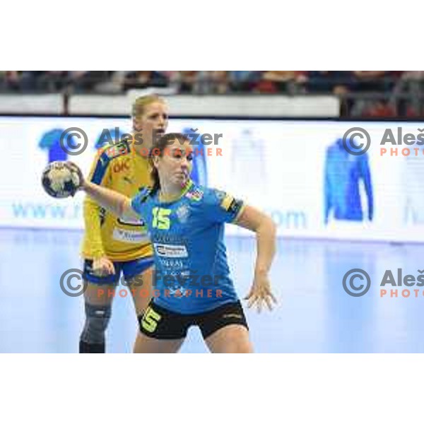 Tjasa Stanko of Krim in action during EHF Womens champions league match between Krim Mercator and Nykobing in Ljubljana, Slovenia on October 14, 2017