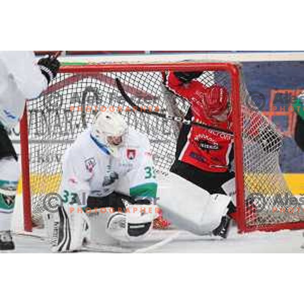 Robert Kristan of SZ Olimpija in action during Alps League ice-hockey match between SIJ Acroni Jesenice and SZ Olimpija in Podmezakla Hall, Jesenice, Slovenia on October 14, 2017