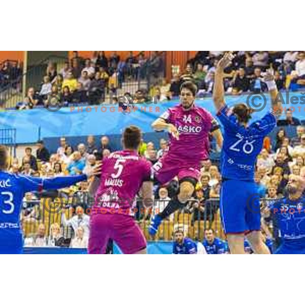 Celje’s Daniel Dujshebaev (44) in action during EHF Champions League match between Celje PL (Slovenia) and Meshkov Brest (Belarus) in Zlatorog Hall, Celje on October 14th, 2017