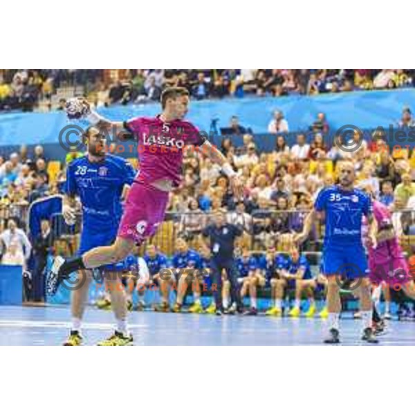 Celje’s Jaka Malus (5) in action during EHF Champions League match between Celje PL (Slovenia) and Meshkov Brest (Belarus) in Zlatorog Hall, Celje on October 14th, 2017