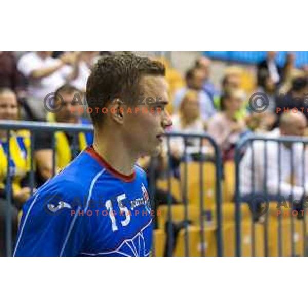 Meshkov’s Vid Poteko (15) in action during EHF Champions League match between Celje PL (Slovenia) and Meshkov Brest (Belarus) in Zlatorog Hall, Celje on October 14th, 2017