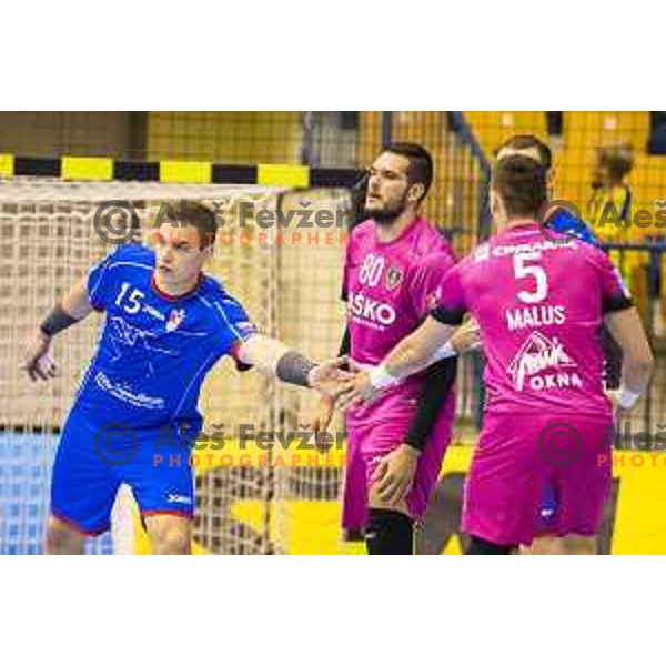 Meshkov’s Vid Poteko (15) in action during EHF Champions League match between Celje PL (Slovenia) and Meshkov Brest (Belarus) in Zlatorog Hall, Celje on October 14th, 2017