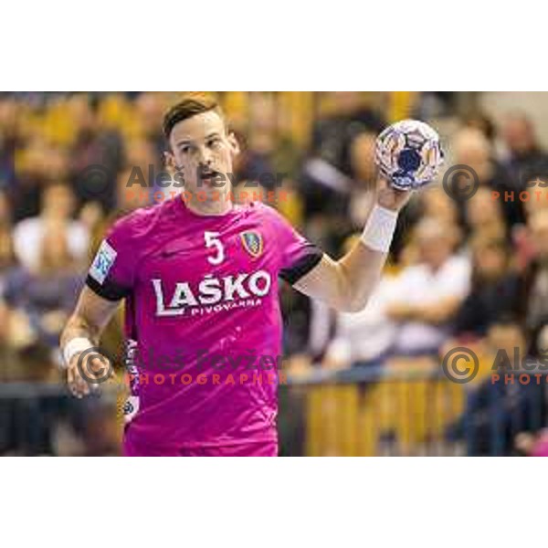 Celje’s Jaka Malus (5) in action during EHF Champions League match between Celje PL (Slovenia) and Meshkov Brest (Belarus) in Zlatorog Hall, Celje on October 14th, 2017 