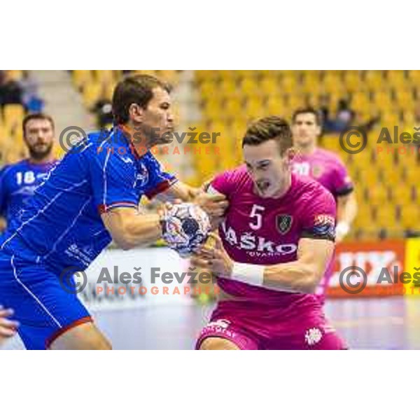 Celje’s Jaka Malus (5) in action during EHF Champions League match between Celje PL (Slovenia) and Meshkov Brest (Belarus) in Zlatorog Hall, Celje on October 14th, 2017 