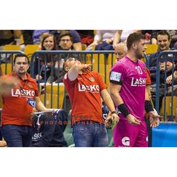 Celje’s head coach Branko Tamse in action during EHF Champions League match between Celje PL (Slovenia) and Meshkov Brest (Belarus) in Zlatorog Hall, Celje on October 14th, 2017