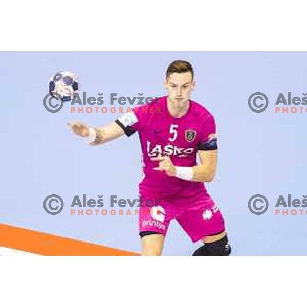 Celje’s Jaka Malus (5) in action during EHF Champions League match between Celje PL (Slovenia) and Meshkov Brest (Belarus) in Zlatorog Hall, Celje on October 14th, 2017 