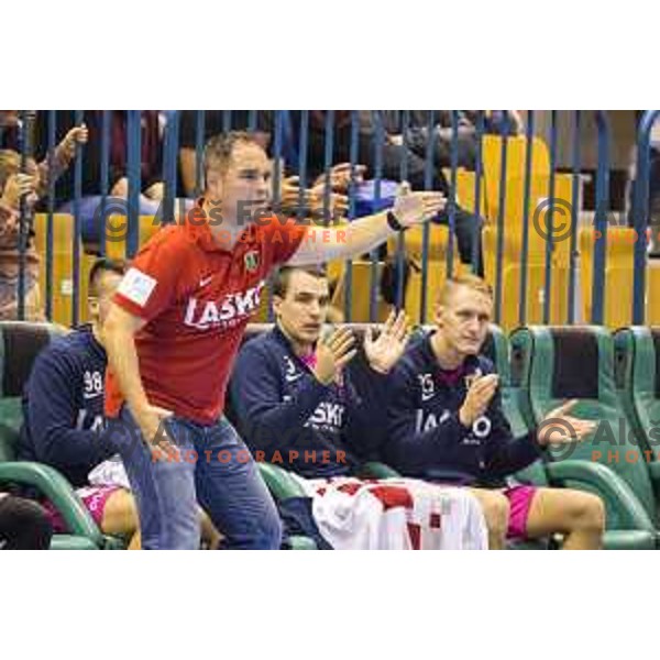 Celje’s head coach Branko Tamse in action during EHF Champions League match between Celje PL (Slovenia) and Meshkov Brest (Belarus) in Zlatorog Hall, Celje on October 14th, 2017 