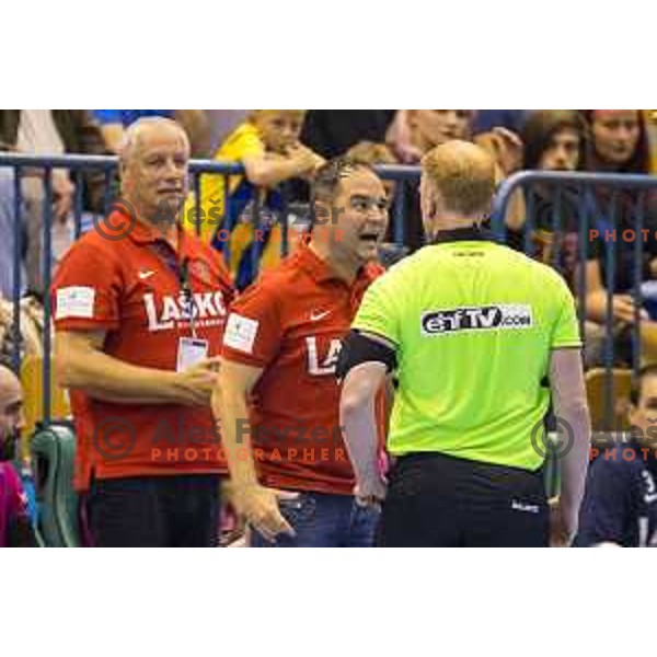 Celje’s head coach Branko Tamse in action during EHF Champions League match between Celje PL (Slovenia) and Meshkov Brest (Belarus) in Zlatorog Hall, Celje on October 14th, 2017 