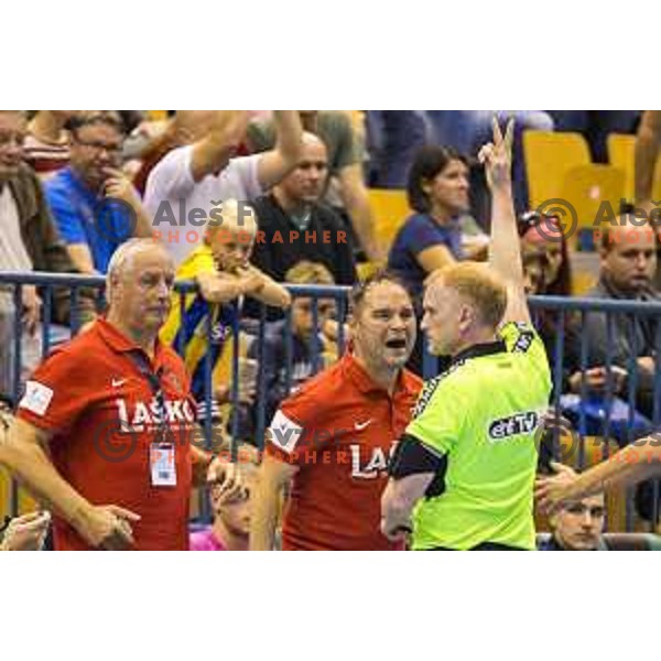 Celje’s head coach Branko Tamse in action during EHF Champions League match between Celje PL (Slovenia) and Meshkov Brest (Belarus) in Zlatorog Hall, Celje on October 14th, 2017 