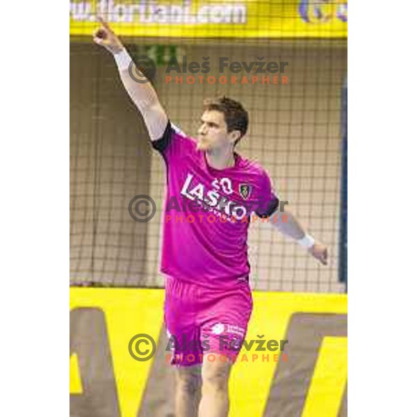 Celje’s Luka Mitrovic (20) in action during EHF Champions League match between Celje PL (Slovenia) and Meshkov Brest (Belarus) in Zlatorog Hall, Celje on October 14, 2017
