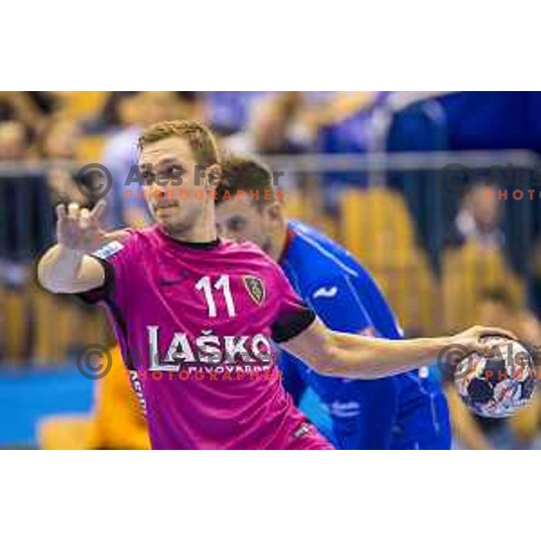 Celje’s Gal Marguc (11) in action during EHF Champions League match between Celje PL (Slovenia) and Meshkov Brest (Belarus) in Zlatorog Hall, Celje on October 14, 2017