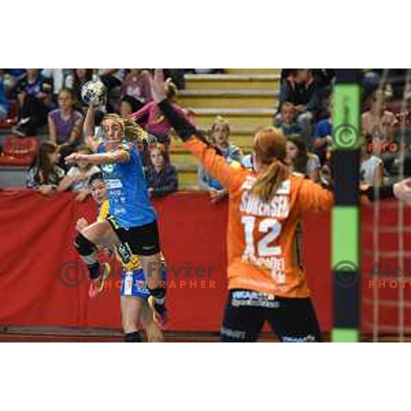 Polona Baric of Krim in action during EHF Womens champions league match between Krim Mercator and Nykobing in Ljubljana, Slovenia on October 14, 2017