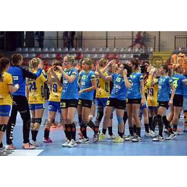 Krim in action during EHF Womens champions league match between Krim Mercator and Nykobing in Ljubljana, Slovenia on October 14, 2017