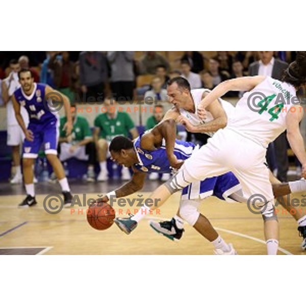 Rashun Davis of Rogaska and Jasmin Hukic of Ilirija in action during Nova KBM league basketball match between Ilirija and Rogaska in Tivoli Hall, Ljubljana, Slovenia on October 14, 2017