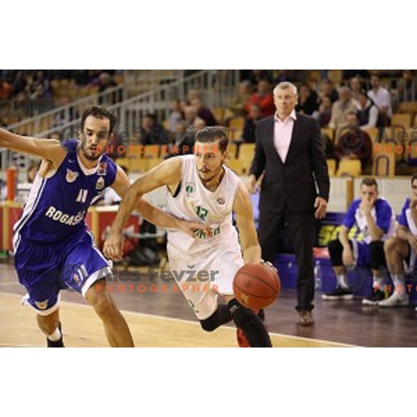 Ivan Batur of Rogaska and Tiso Cvetkovic of Ilirija in action during Nova KBM league basketball match between Ilirija and Rogaska in Tivoli Hall, Ljubljana, Slovenia on October 14, 2017