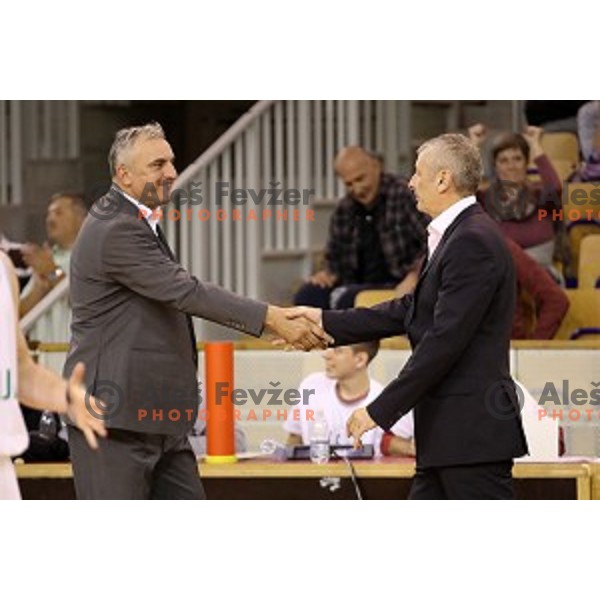 Sasa Doncic, head coach of Ilirija and Damjan Novakovic, head coach of Rogaska during Nova KBM league basketball match between Ilirija and Rogaska in Tivoli Hall, Ljubljana, Slovenia on October 14, 2017