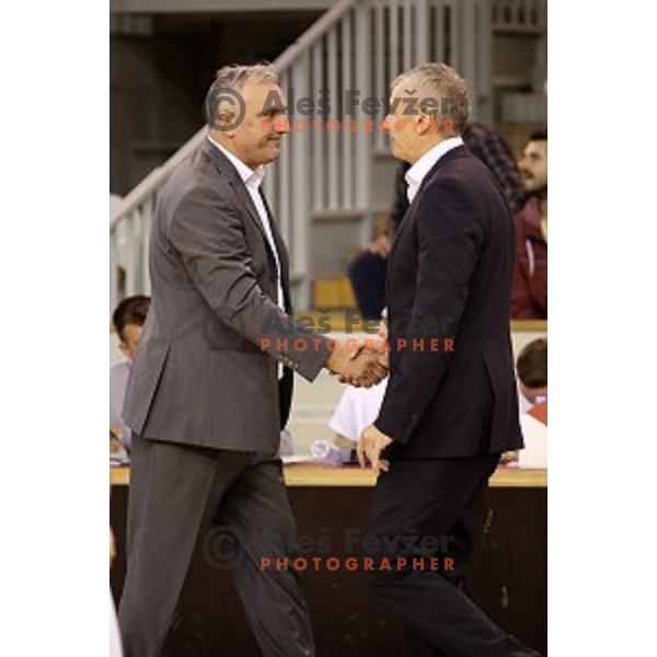 Sasa Doncic, head coach of Ilirija and Damjan Novakovic, head coach of Rogaska during Nova KBM league basketball match between Ilirija and Rogaska in Tivoli Hall, Ljubljana, Slovenia on October 14, 2017