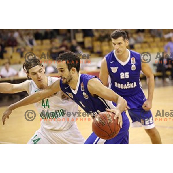 Luka Voncina of Ilirija and Ivan Batur of Rogaska in action during Nova KBM league basketball match between Ilirija and Rogaska in Tivoli Hall, Ljubljana, Slovenia on October 14, 2017
