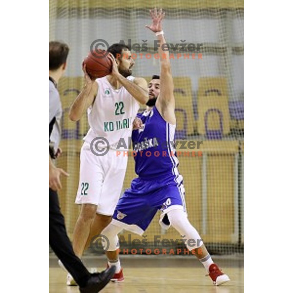 Stipe Modric of Ilirija and Mitja Nikolic of Rogaska in action during Nova KBM league basketball match between Ilirija and Rogaska in Tivoli Hall, Ljubljana, Slovenia on October 14, 2017