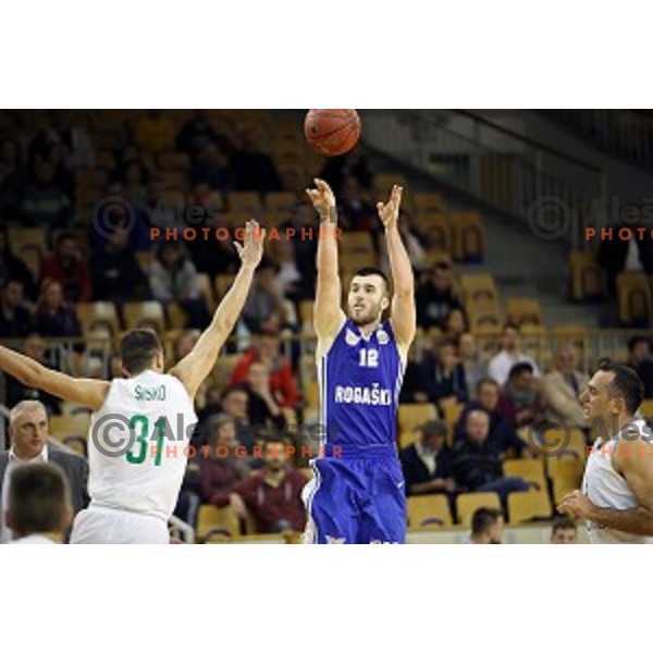 Marko Pajic of Rogaska in action during Nova KBM league basketball match between Ilirija and Rogaska in Tivoli Hall, Ljubljana, Slovenia on October 14, 2017