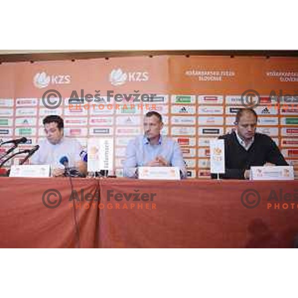 Damir Grgic, Rado Trifunovic and Raso Nesterovic, secretary general of Slovenian Basketball Federation during press conference KZS in Ljubljana on October 19, 2017