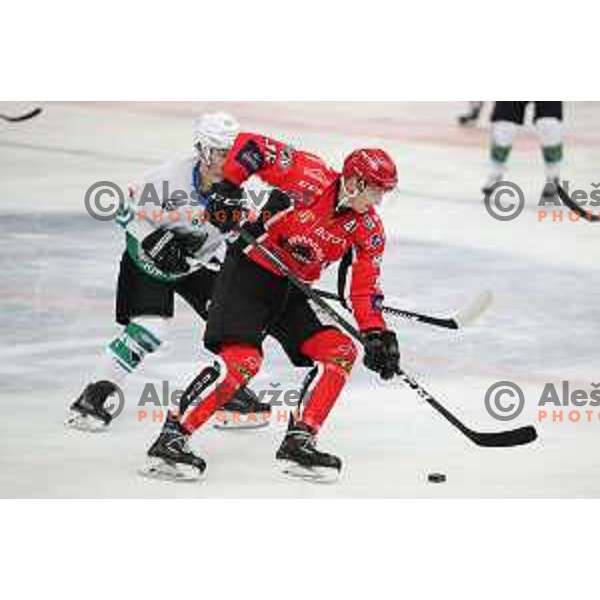 action during Alps League ice-hockey match between SIJ Acroni Jesenice and SZ Olimpija in Podmezakla Hall, Jesenice, Slovenia on October 14, 2017