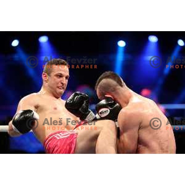 Miran Fabjan and Aleks Stankov during CFC K1 fight in Tivoli Hall, Ljubljana, Slovenia on October 14, 2017