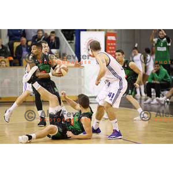 of Petrol Olimpija in action during ABA league basketball match between Petrol Olimpija and Mornar Bar in Tivoli Hall, Ljubljana on October 21, 2017