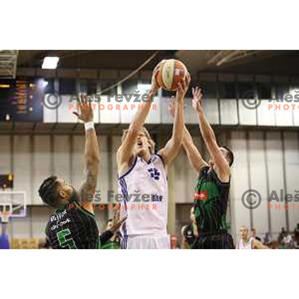 of Petrol Olimpija in action during ABA league basketball match between Petrol Olimpija and Mornar Bar in Tivoli Hall, Ljubljana on October 21, 2017
