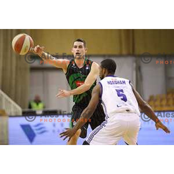 Jan Span of Petrol Olimpija in action during ABA league basketball match between Petrol Olimpija and Mornar Bar in Tivoli Hall, Ljubljana on October 21, 2017