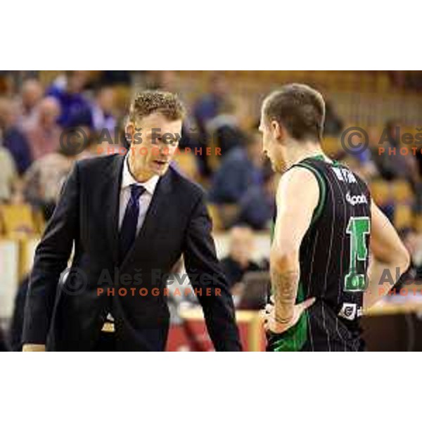 Gasper Okorn of Petrol Olimpija in action during ABA league basketball match between Petrol Olimpija and Mornar Bar in Tivoli Hall, Ljubljana on October 21, 2017