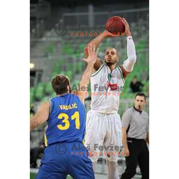 action during Nova KBM league basketball match between Petrol Olimpija and Hopsi Polzela in Stozice, Ljubljana, Slovenia on October 23,2017